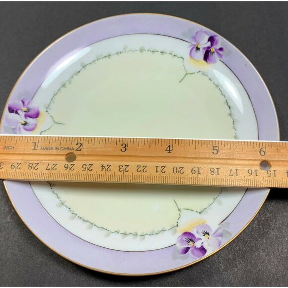 Hand Painted Purple Flower Border Porcelain Plate Gunther Studios Pansies - Picture 4 of 8